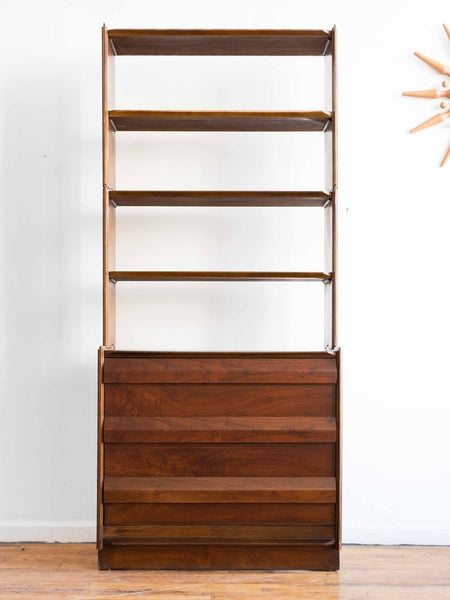 Vintage Mid Century Lane First Edition Tilt Out Record Cabinet with Modular Shelving in Walnut
