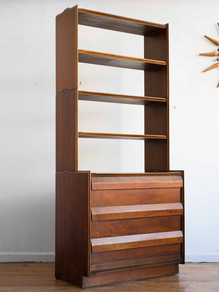 Vintage Mid Century Lane First Edition Tilt Out Record Cabinet with Modular Shelving in Walnut