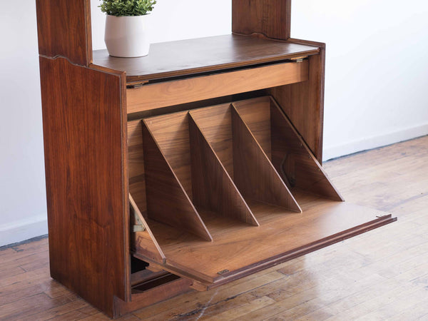 Vintage Mid Century Lane First Edition Tilt Out Record Cabinet with Modular Shelving in Walnut