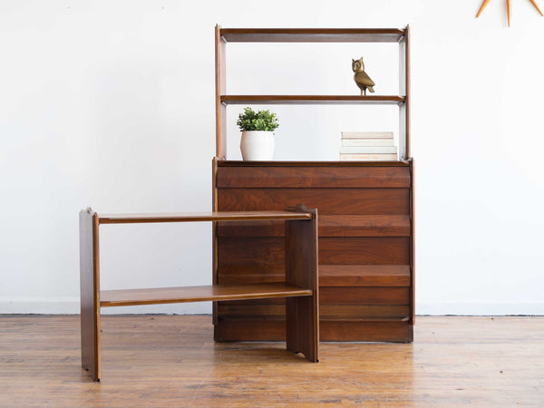 Vintage Mid Century Lane First Edition Tilt Out Record Cabinet with Modular Shelving in Walnut