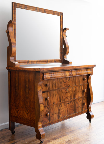 Antique Rosewood Biedermeier Chest of Drawers with Vanity Mirror
