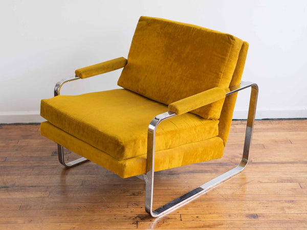Vintage Mid Century Gold Velvet & Chrome Lounge Chair