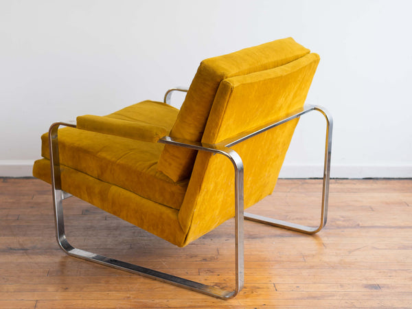 Vintage Mid Century Gold Velvet & Chrome Lounge Chair