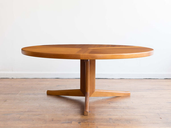 Vintage Mid Century Danish Teak Round Coffee Table with Floating Pedestal Base