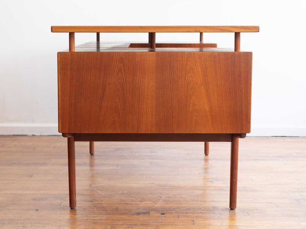 Vintage Mid Century Danish Teak Executive Desk with Floating Top and Hidden Storage