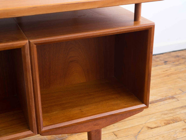 Vintage Mid Century Danish Teak Executive Desk with Floating Top and Hidden Storage