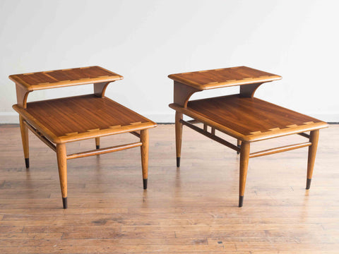 Vintage Mid Century Lane Acclaim Walnut Step Tables / End Tables
