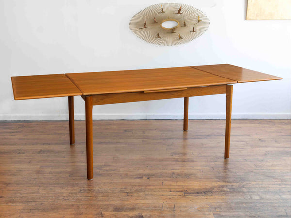 Vintage Mid Century Danish Teak Draw Leaf Dining Table by Ansagar Mobler