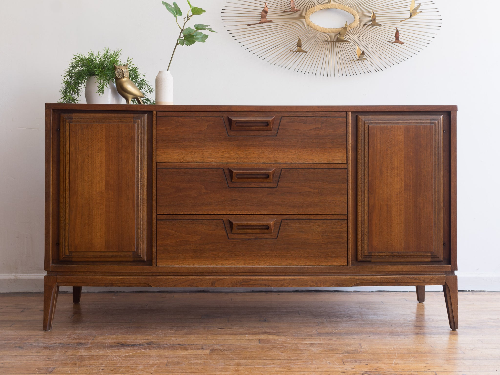 Vintage MCM Walnut Credenza by United