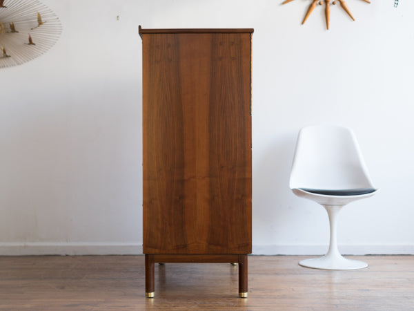 Vintage Mid Century John Widdicomb Walnut and Brass Highboy Dresser