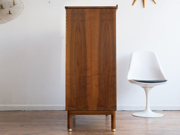 Vintage Mid Century John Widdicomb Walnut and Brass Highboy Dresser