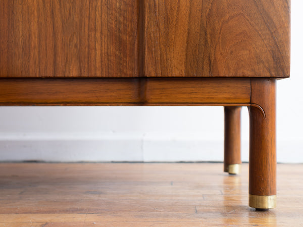 Vintage Mid Century John Widdicomb Walnut and Brass Highboy Dresser