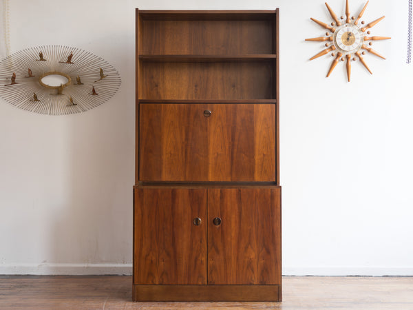 Vintage MCM Belgian Bookcase with Drop Down Desk/Bar in Walnut