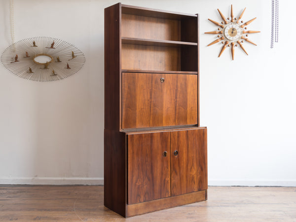 Vintage MCM Belgian Bookcase with Drop Down Desk/Bar in Walnut