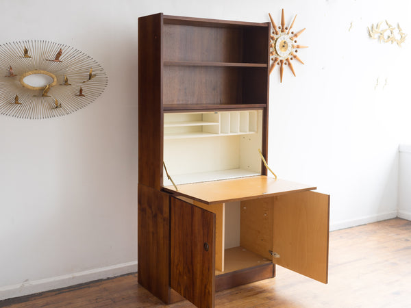 Vintage MCM Belgian Bookcase with Drop Down Desk/Bar in Walnut