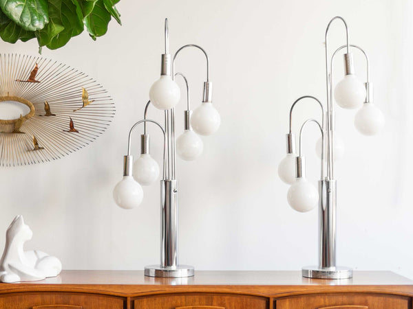 Pair of Mid Century Modern Chrome Waterfall Lamps in the style of Robert Sonneman