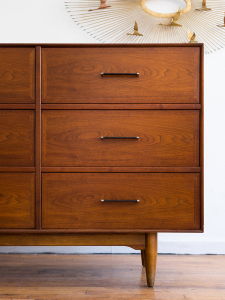 Vintage Mid-Century Walnut 9-Drawer Lowboy Dresser by Ramseur