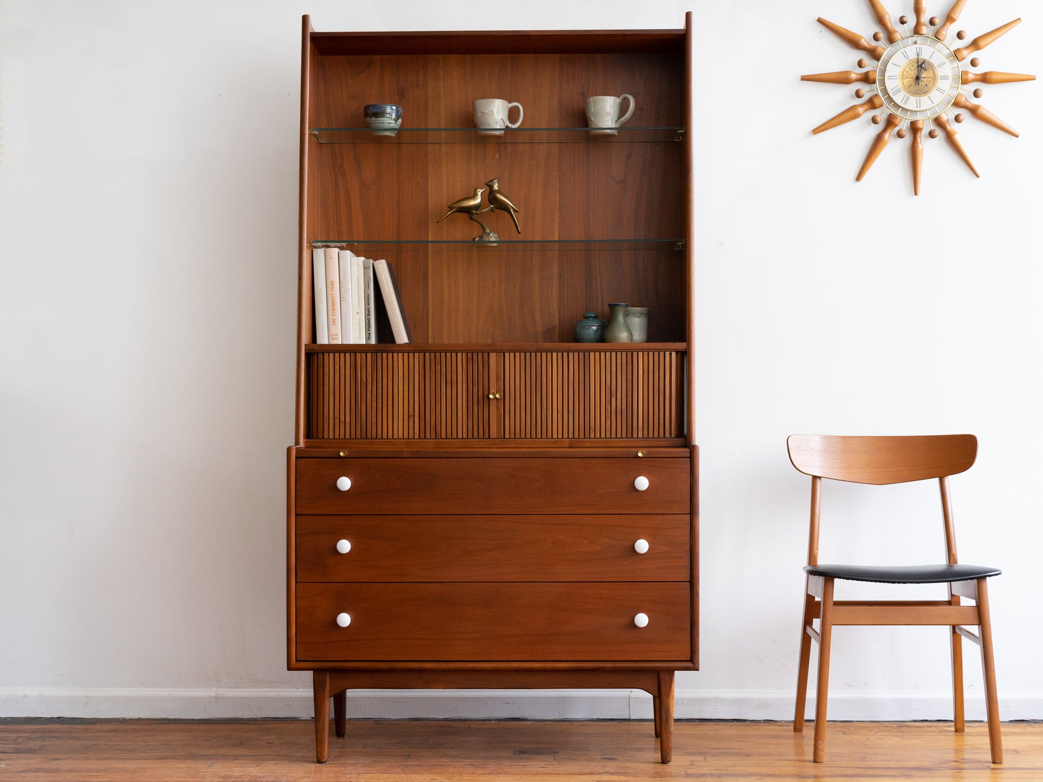 Mid Century Kipp Stewart for Drexel Declaration Walnut Tambour Door åSecretary Desk With Bookcase