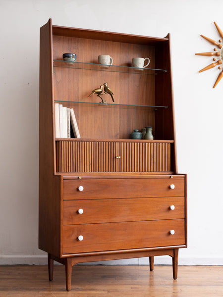 Mid Century Kipp Stewart for Drexel Declaration Walnut Tambour Door åSecretary Desk With Bookcase