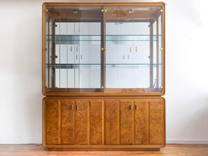 Vintage Art Deco / Hollywood Regency Mirrored Burlwood China Cabinet by American of Martinsville