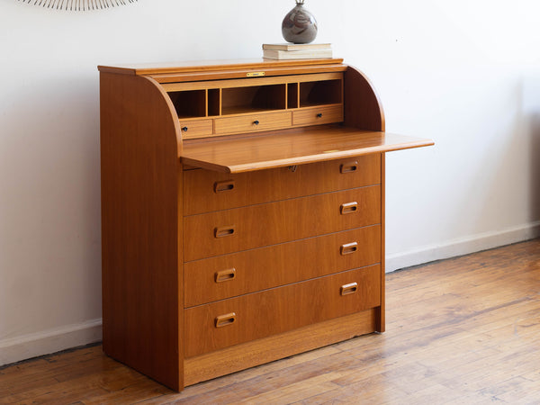 Vintage MCM Danish Modern Style Swedish Teak Roll-Top Secretary Desk
