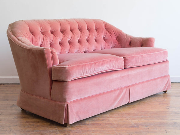 Vintage 70's Mid Century Pink Velvet Tufted Loveseat by Drexel