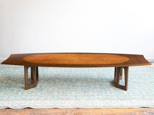 Vintage Mid Century Lane "Cosmic" Walnut and Burlwood Surfboard Coffee Table