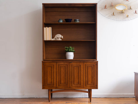 Vintage Mid Century Broyhill Sculptra Petite Walnut China Cabinet / Hutch / Bookcase