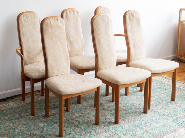 Set of 6 Off-White Danish Teak High Back Dining Chairs