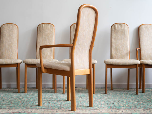 Set of 6 Off-White Danish Teak High Back Dining Chairs
