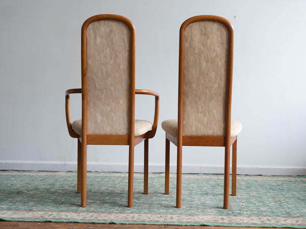Set of 6 Off-White Danish Teak High Back Dining Chairs