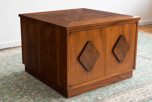 Vintage Mid-Century Modern Lane "Comet" Walnut & Burl Wood Storage Coffee Table