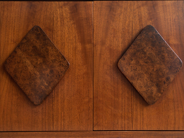 Vintage Mid-Century Modern Lane "Comet" Walnut & Burl Wood Storage Coffee Table