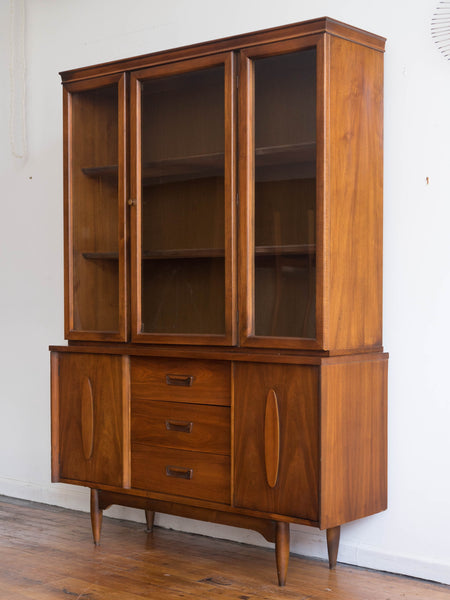 Vintage Mid Century Petite Walnut China Cabinet / Hutch