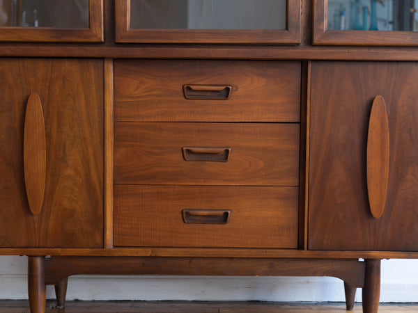 Vintage Mid Century Petite Walnut China Cabinet / Hutch