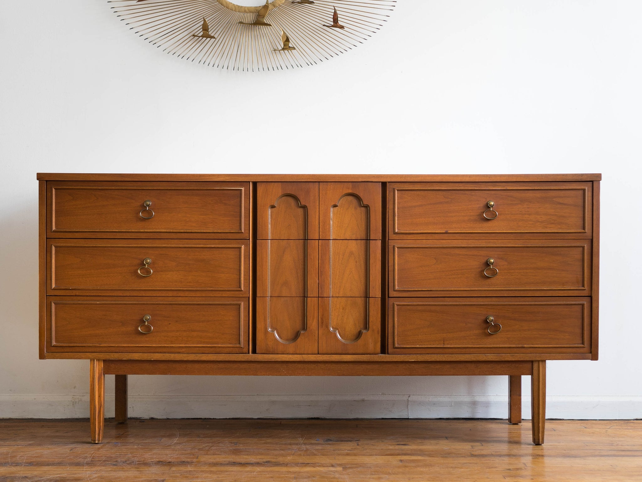 Mid Century Modern Walnut Lowboy 9-Drawer Dresser