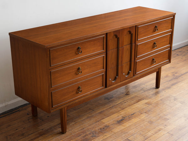 Mid Century Modern Walnut Lowboy 9-Drawer Dresser