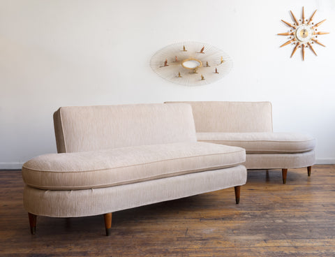 Vintage Mid-Century Two Piece Curved Sectional Sofa or Pair of Loveseats