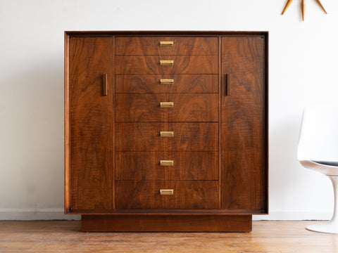 Vintage Mid Century Founders Large Walnut Highboy Dresser / Gentleman's Chest / Armoire
