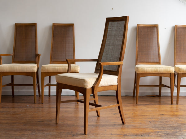 Set of 6 Vintage Mid Century Dining Chairs with Cane Backs