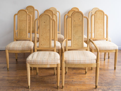 Set of 10 Henredon Scene Two Olive Burl Dining Chairs
