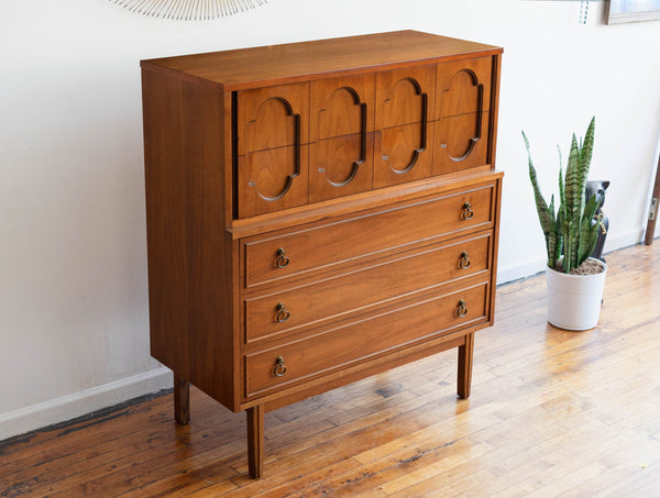 Mid Century Modern Walnut Highboy Dresser