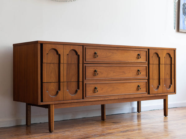 Mid Century Modern Walnut Lowboy 9-Drawer Dresser