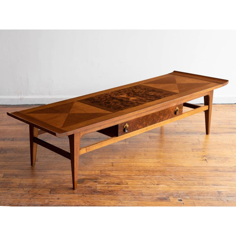 Mid Century Modern Walnut Burl Coffee Table With Drawer